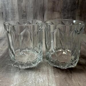 VTG Set of 2 Crown Royal Whiskey Rocks Glasses Diamond Cut Embossed 10 oz Lowbal